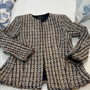 Lafayette 148 NY zip Tweed Jacket. light blue,dark blue, gold, cream & black.